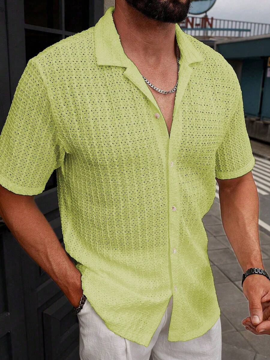 Shirt Shop Textured Mesh Cuban Collar Short Sleeve Shirt – Ralven