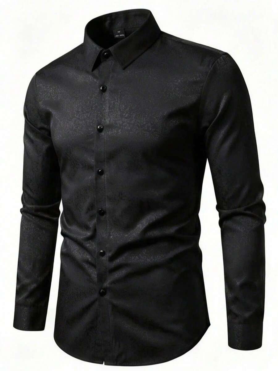 Shirt Shop Stand Collar Button-Up Long Sleeve Polyester Stretch – Marvo