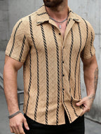 Mens Short Sleeve Shirt Solid Color Single-Breasted Casual – Vanto