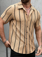 Mens Short Sleeve Shirt Solid Color Single-Breasted Casual – Vanto