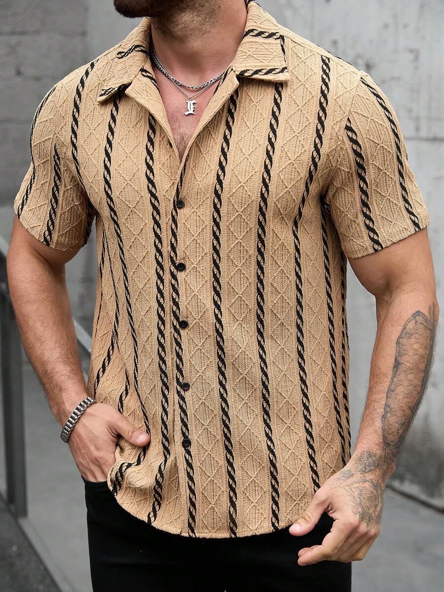 Mens Short Sleeve Shirt Solid Color Single-Breasted Casual – Vanto