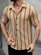 Mens Short Sleeve Shirt Solid Color Single-Breasted Casual – Vanto