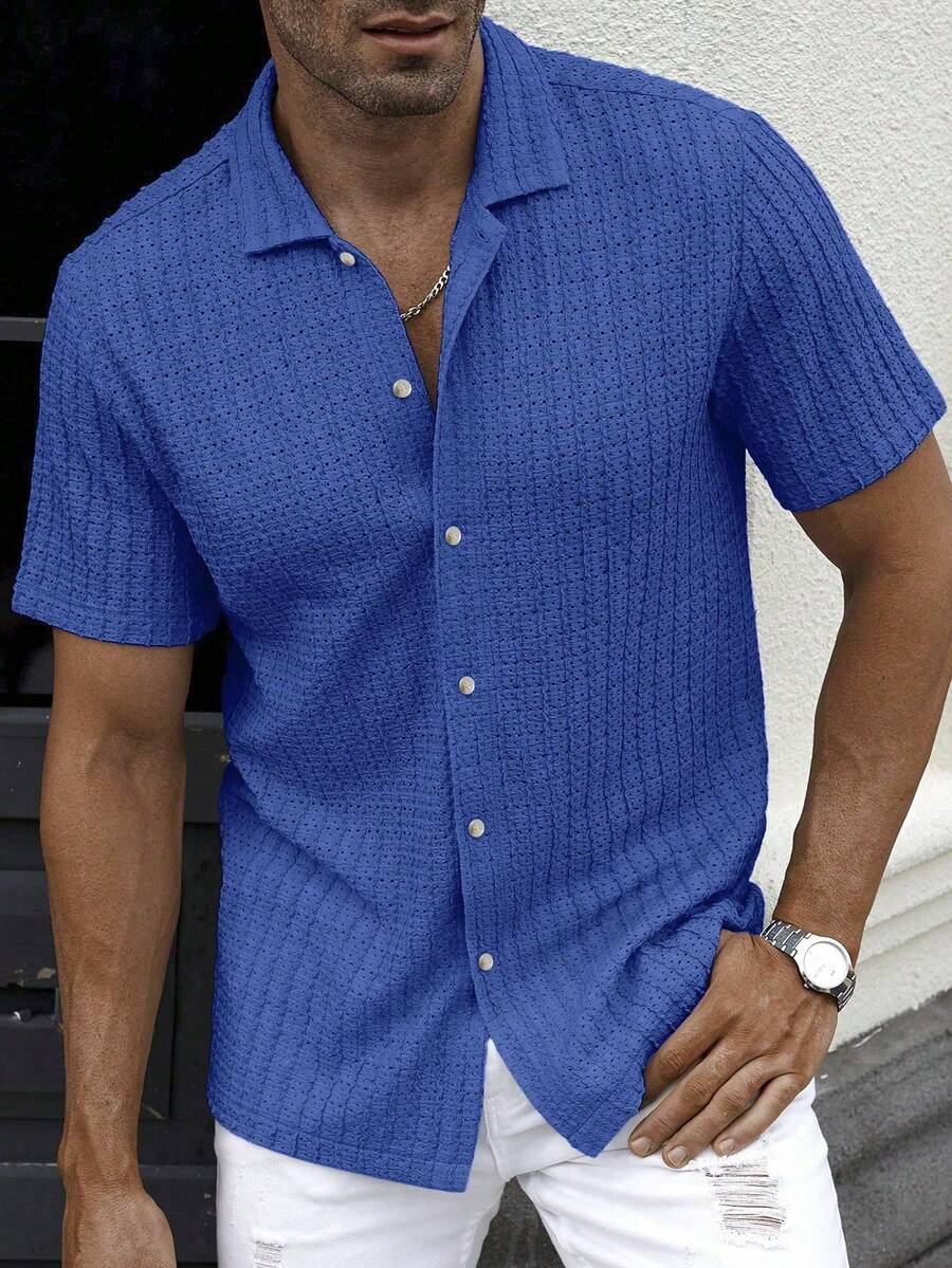 Shirt Shop Textured Mesh Cuban Collar Short Sleeve Shirt – Ralven