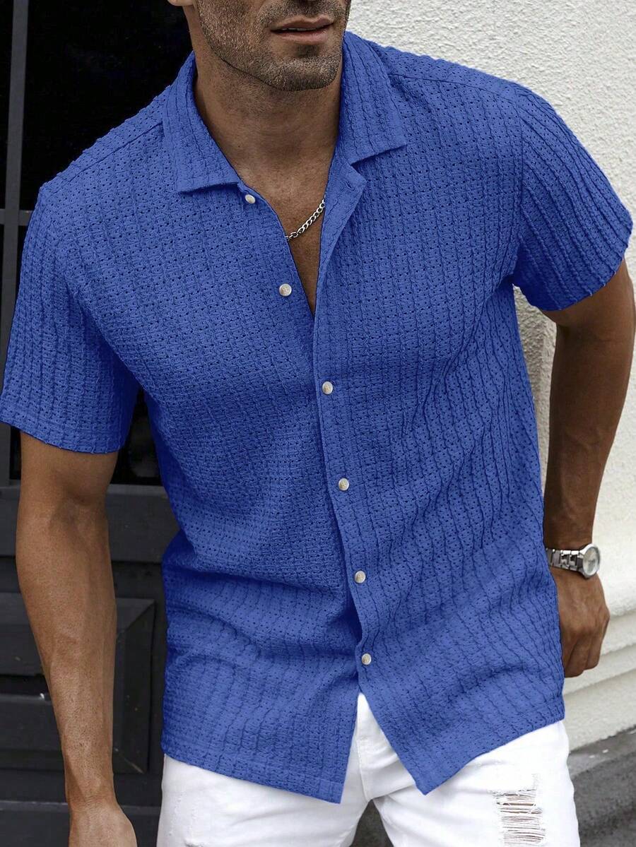 Shirt Shop Textured Mesh Cuban Collar Short Sleeve Shirt – Ralven