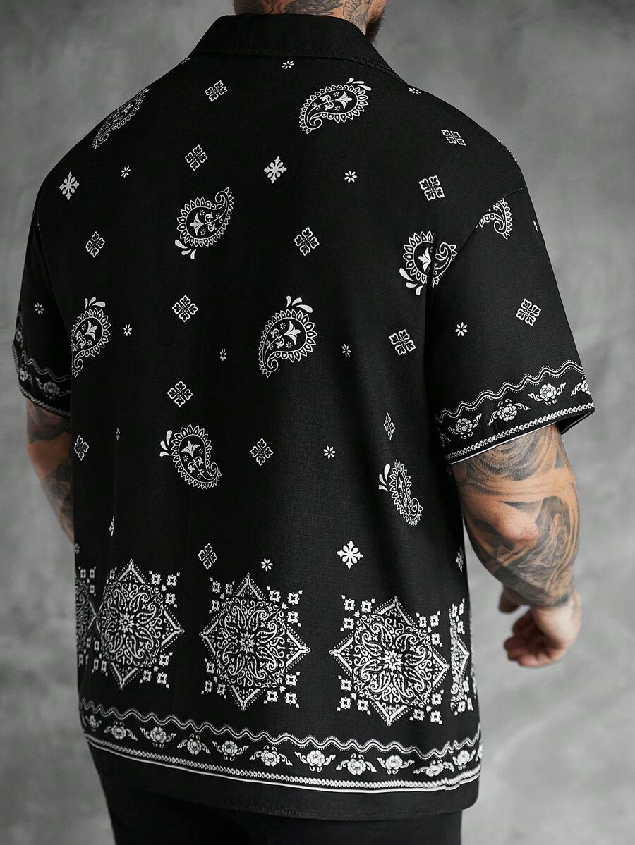 Mens Short Sleeve Crochet Shirt Jacquard Stripe Loose Fit – Darco