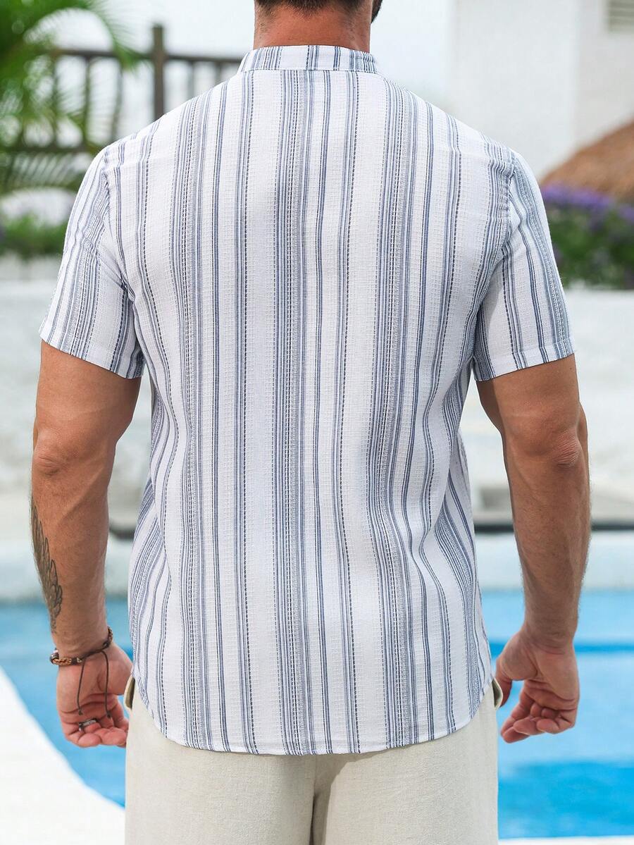 Mens Short Sleeve Button-Down Shirt Polyester Blend Regular Fit – Faldon