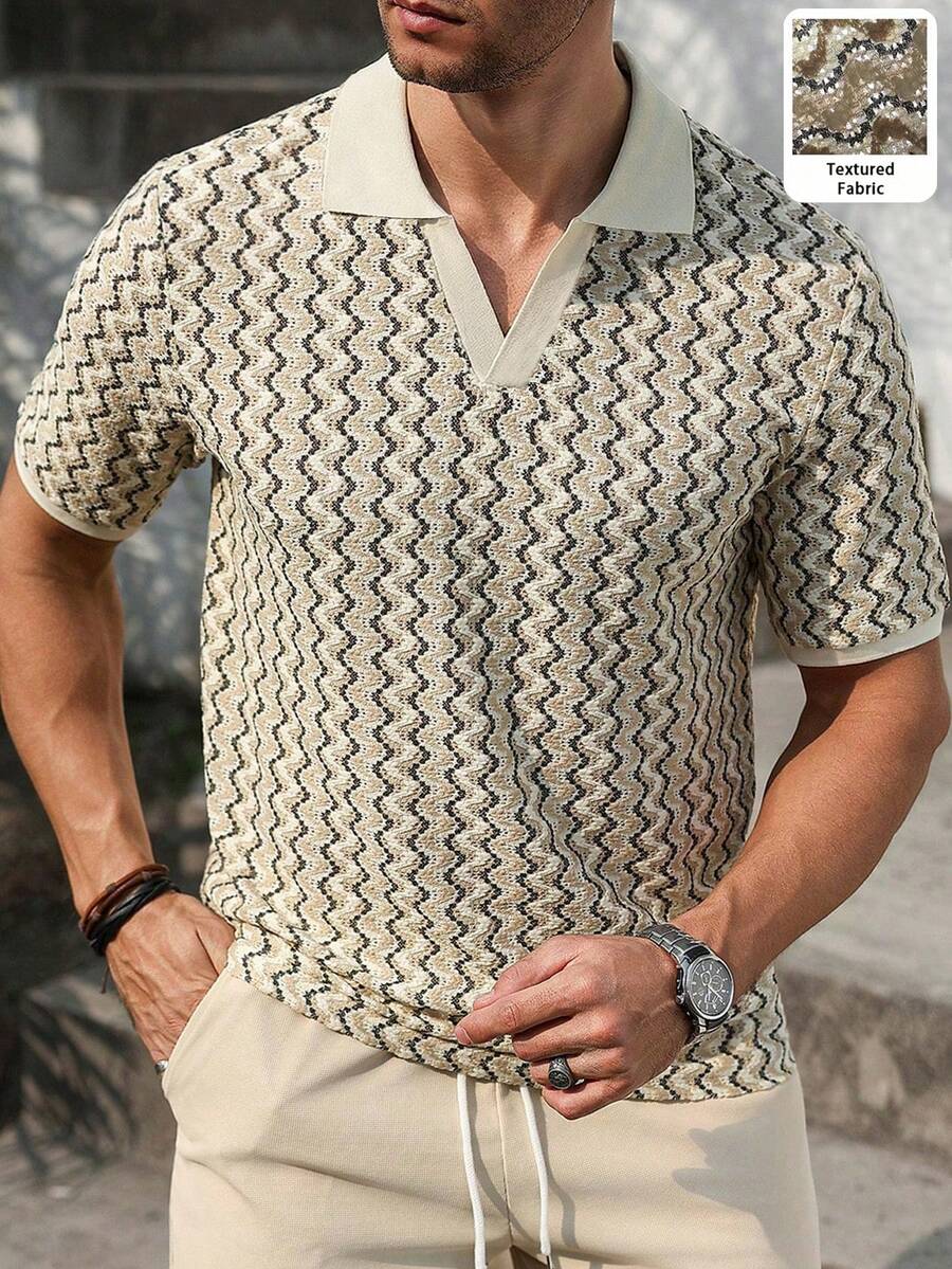 Mens Polo Shirt Geometric Jacquard Knit Short Sleeve – Balvex