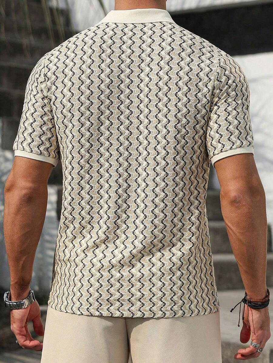 Mens Polo Shirt Geometric Jacquard Knit Short Sleeve – Balvex