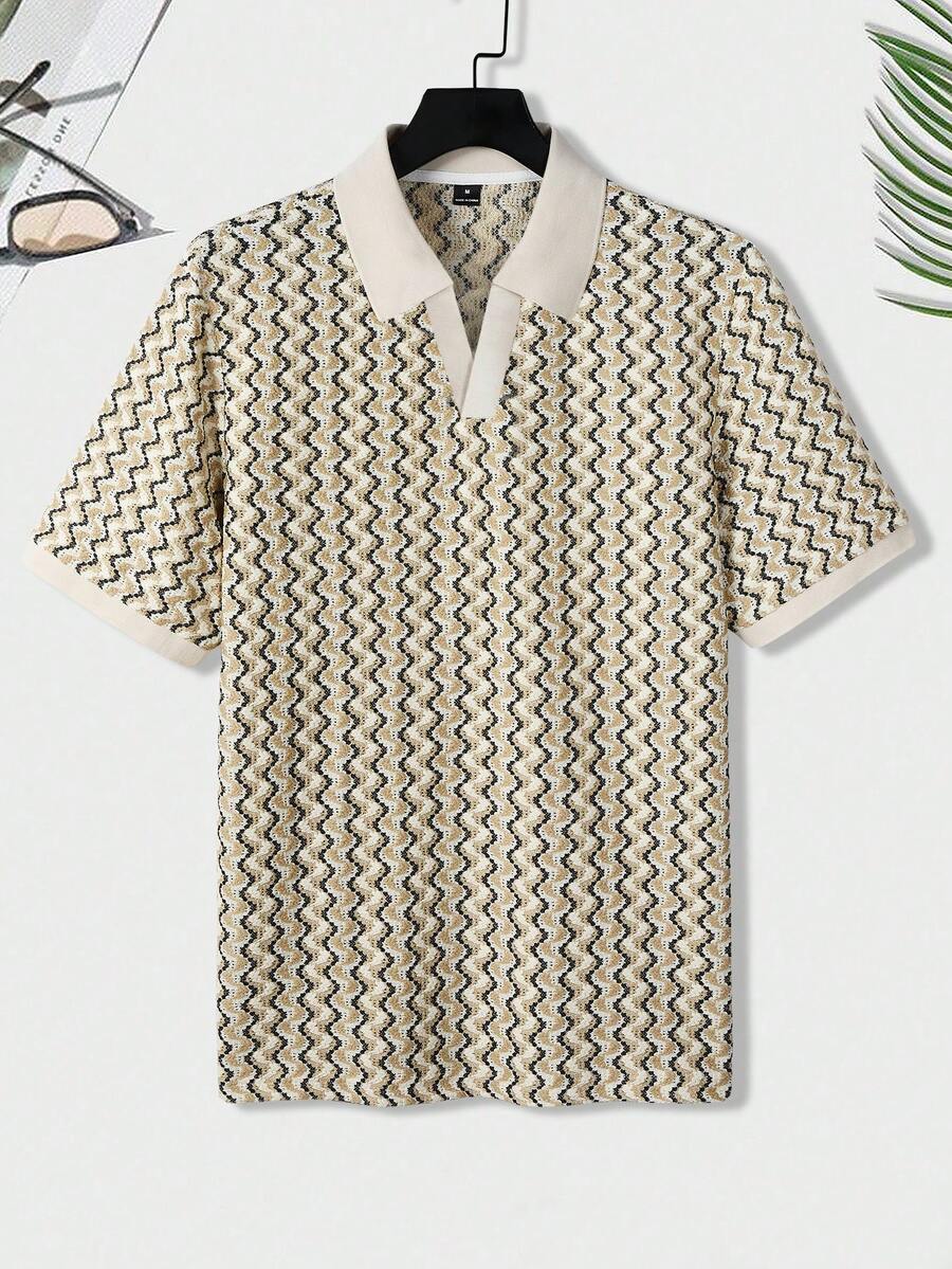 Mens Polo Shirt Geometric Jacquard Knit Short Sleeve – Balvex