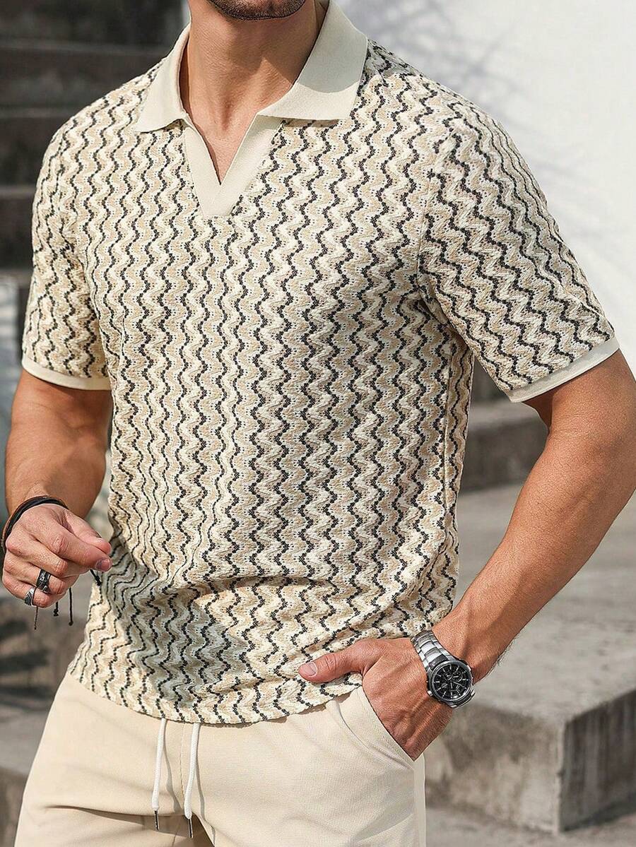 Mens Polo Shirt Geometric Jacquard Knit Short Sleeve – Balvex