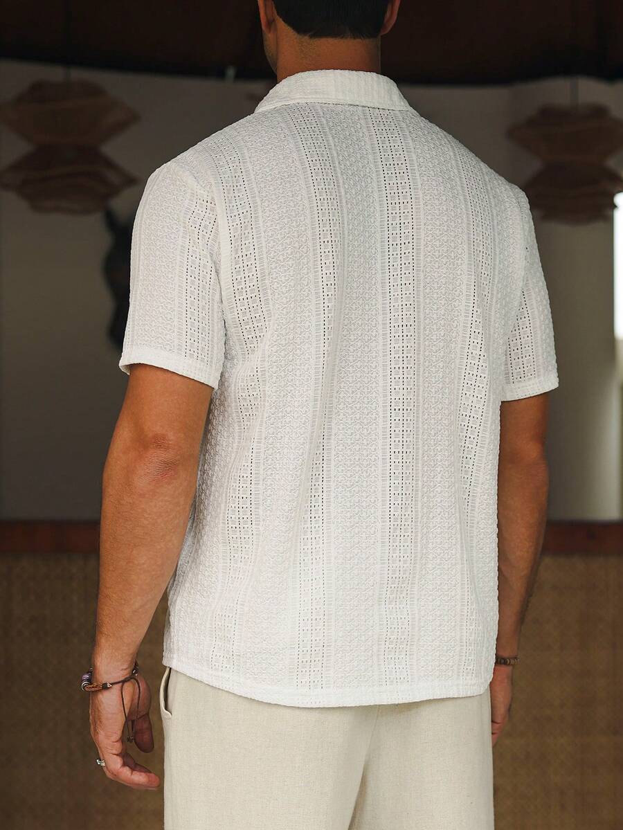 Mens Short Sleeve Button-Down Shirt Polyester Blend Regular Fit – Faldon