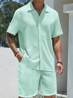 Mens Pant and Shirt Set Jacquard Short Sleeve Button-Up – Tarlen