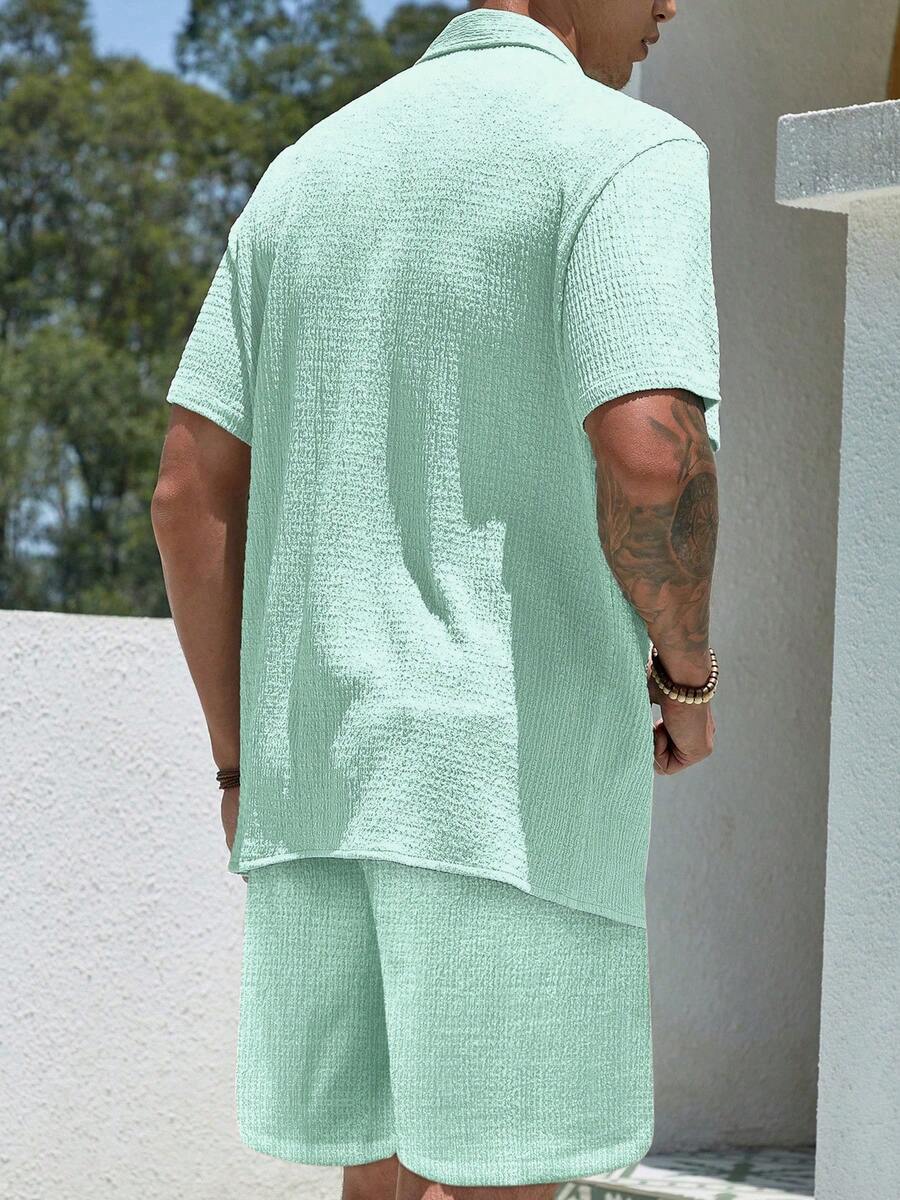 Mens Pant and Shirt Set Jacquard Short Sleeve Button-Up – Tarlen