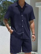 Mens Pant and Shirt Set Jacquard Short Sleeve Button-Up – Tarlen
