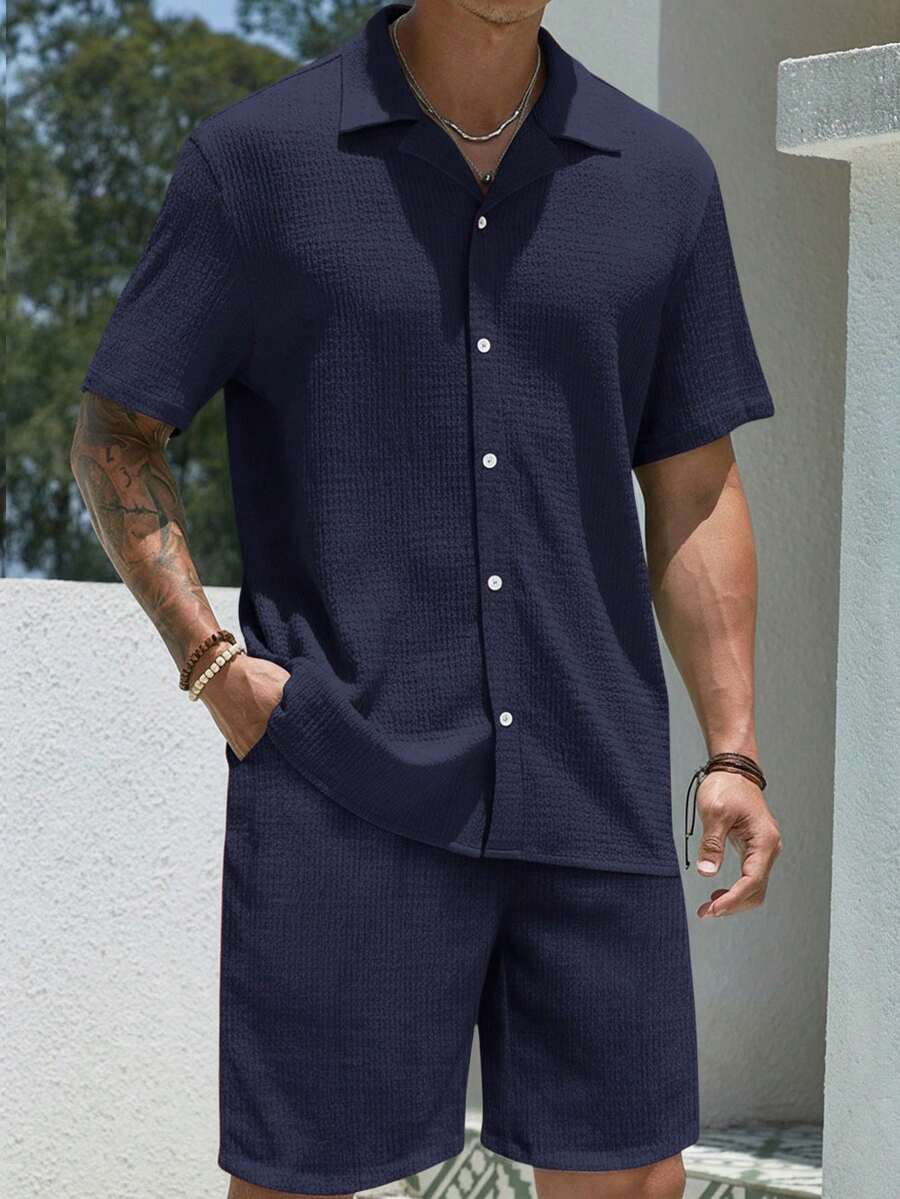Mens Pant and Shirt Set Jacquard Short Sleeve Button-Up – Tarlen