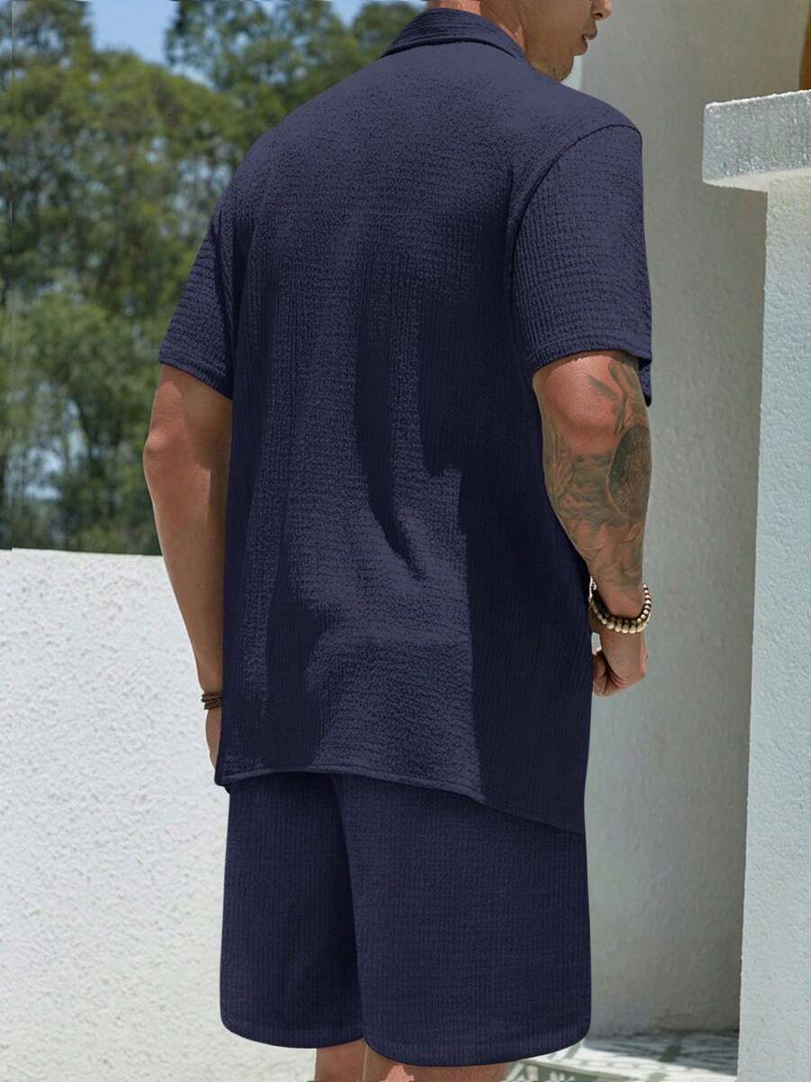 Mens Pant and Shirt Set Jacquard Short Sleeve Button-Up – Tarlen