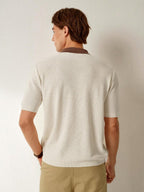 Mens Short Sleeve Crochet Knit Shirt Stripe Button Front – Drenval