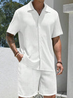 Mens Pant and Shirt Set Jacquard Short Sleeve Button-Up – Tarlen
