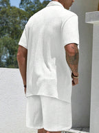 Mens Pant and Shirt Set Jacquard Short Sleeve Button-Up – Tarlen