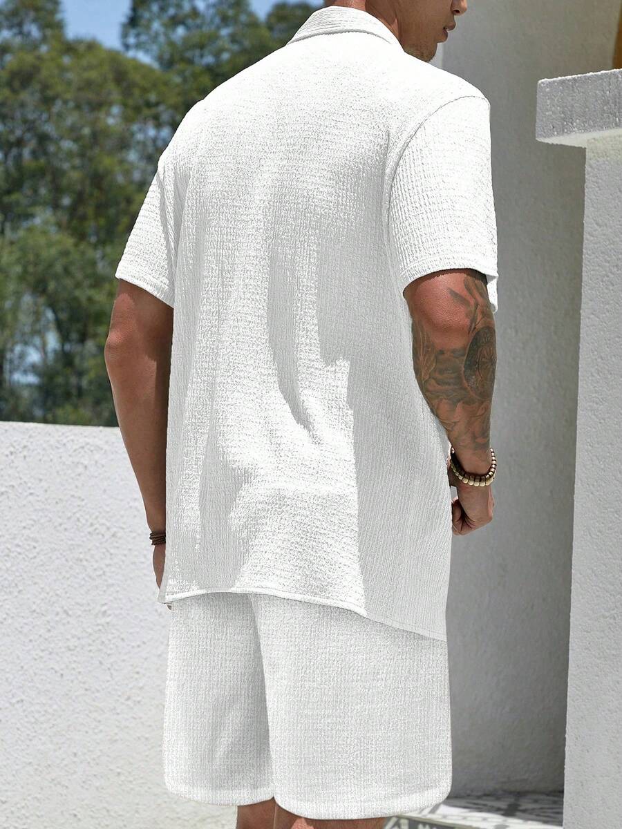 Mens Pant and Shirt Set Jacquard Short Sleeve Button-Up – Tarlen