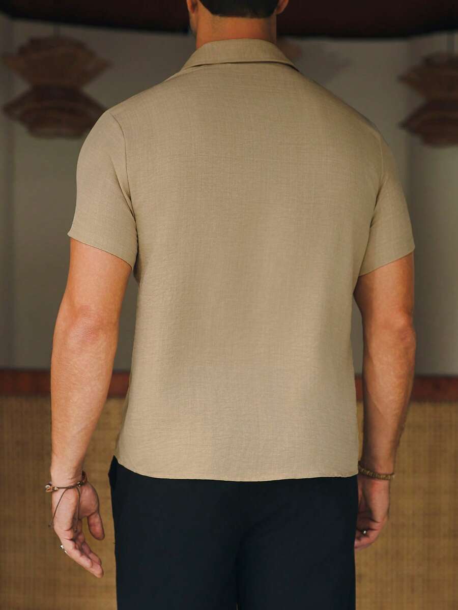 Mens Short Sleeve Button-Down Shirt Polyester Blend Regular Fit – Faldon
