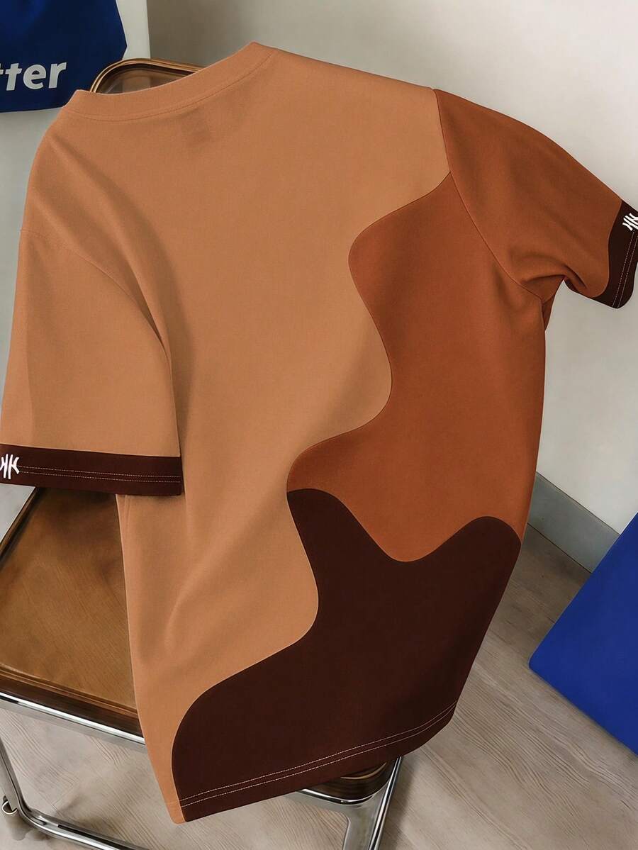 Mens T-Shirt Color Block Drop Shoulder Casual Summer Tee – Valden