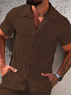 Mens Short Sleeve Shirt Solid Color Single-Breasted Casual – Vanto