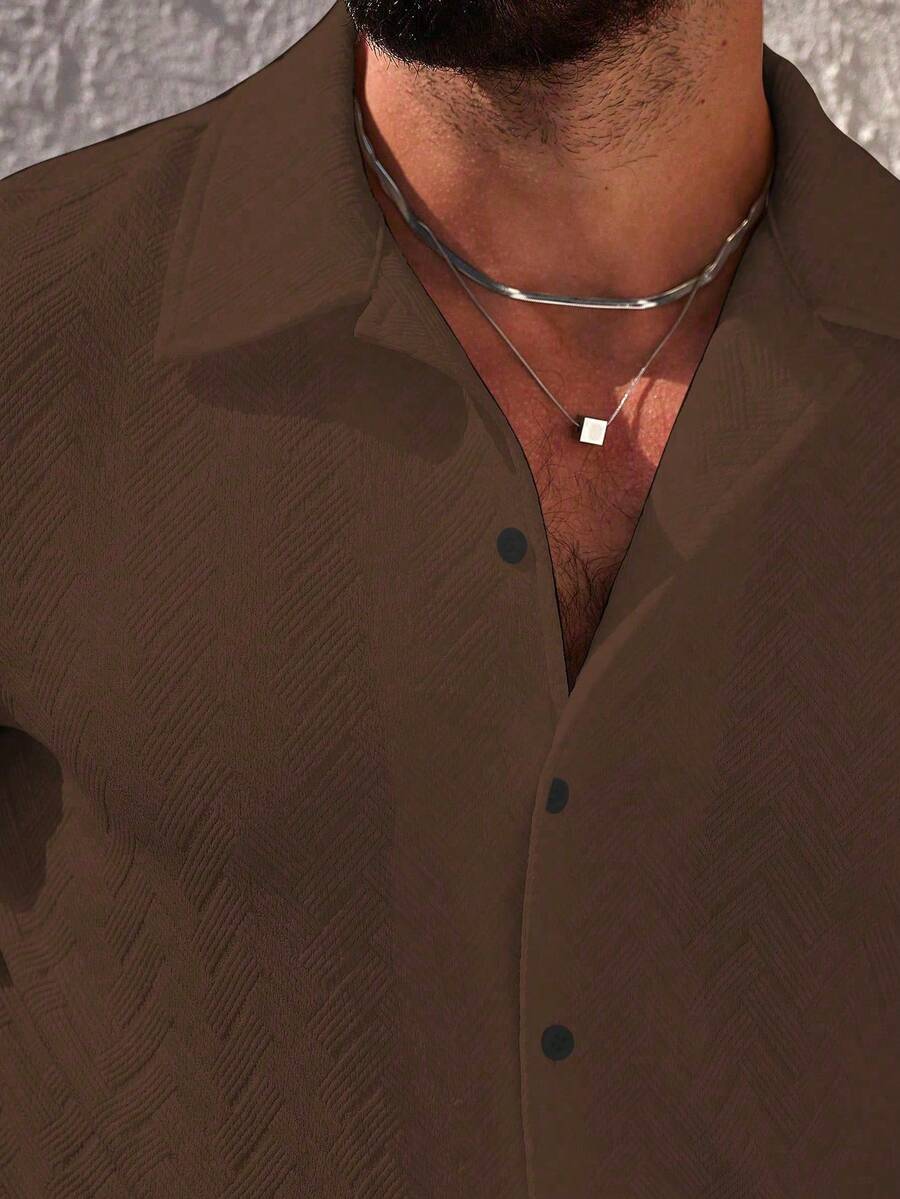 Mens Short Sleeve Shirt Solid Color Single-Breasted Casual – Vanto