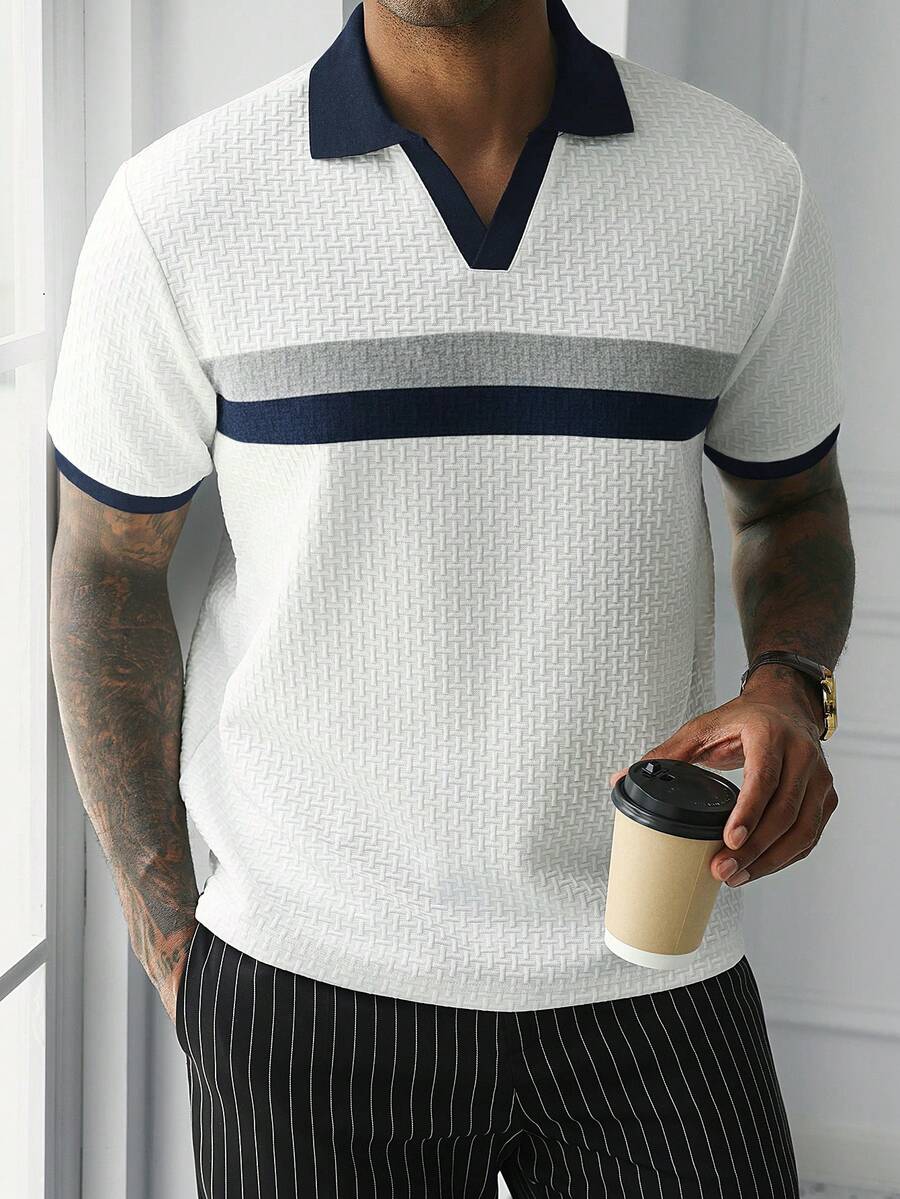 Mens Polo Shirt Geometric Jacquard Knit Short Sleeve – Balvex