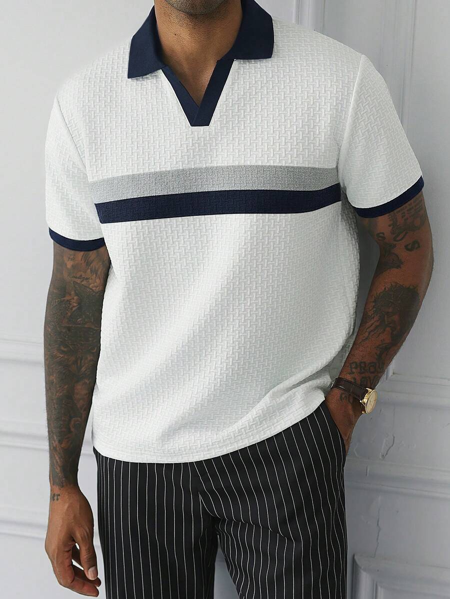 Mens Polo Shirt Geometric Jacquard Knit Short Sleeve – Balvex