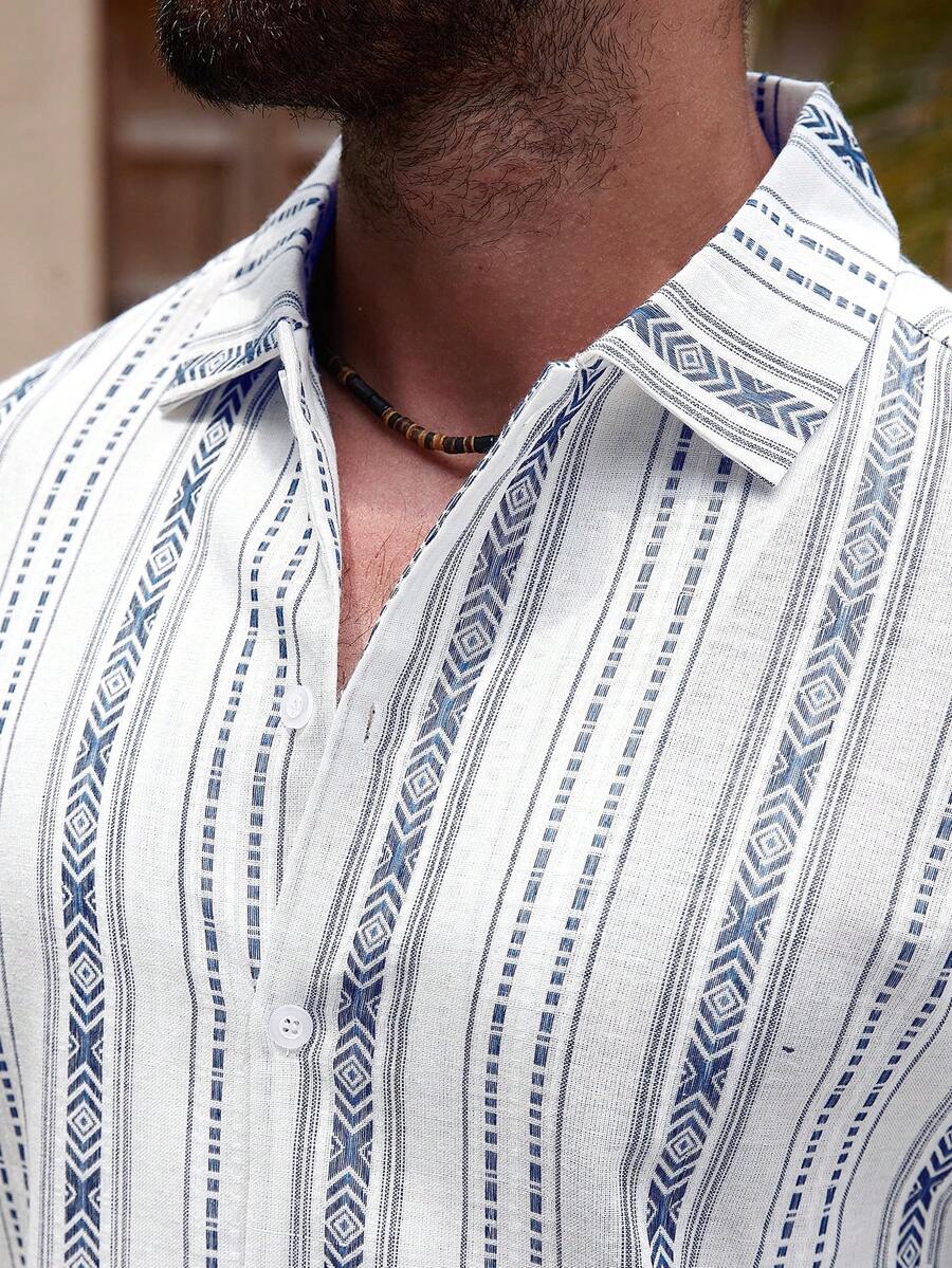 Mens Short Sleeve Button-Down Shirt Polyester Blend Regular Fit – Faldon