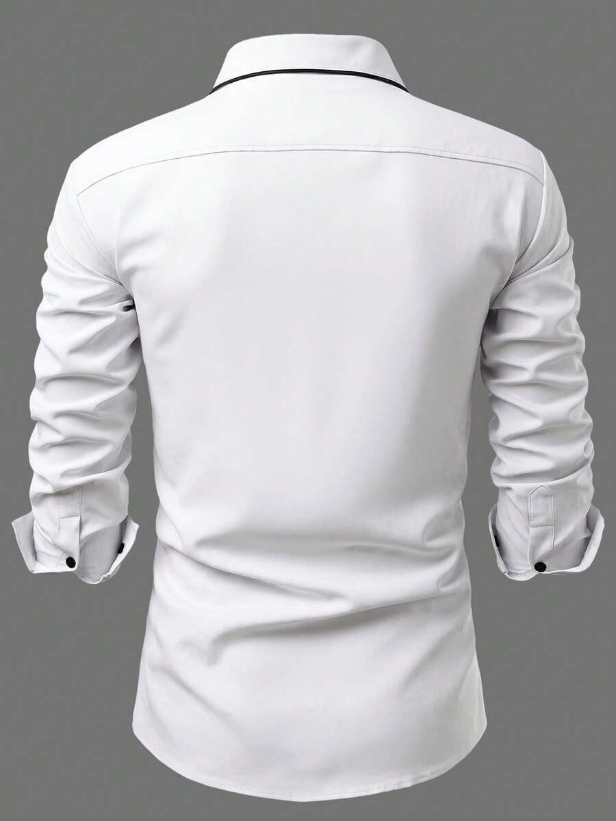 Shirt Shop Stand Collar Button-Up Long Sleeve Polyester Stretch – Marvo