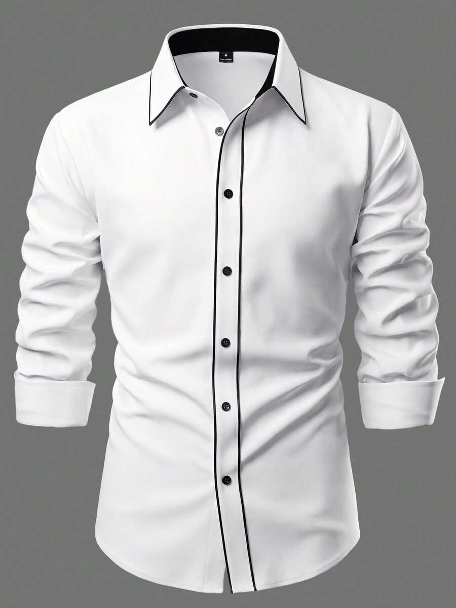 Shirt Shop Stand Collar Button-Up Long Sleeve Polyester Stretch – Marvo
