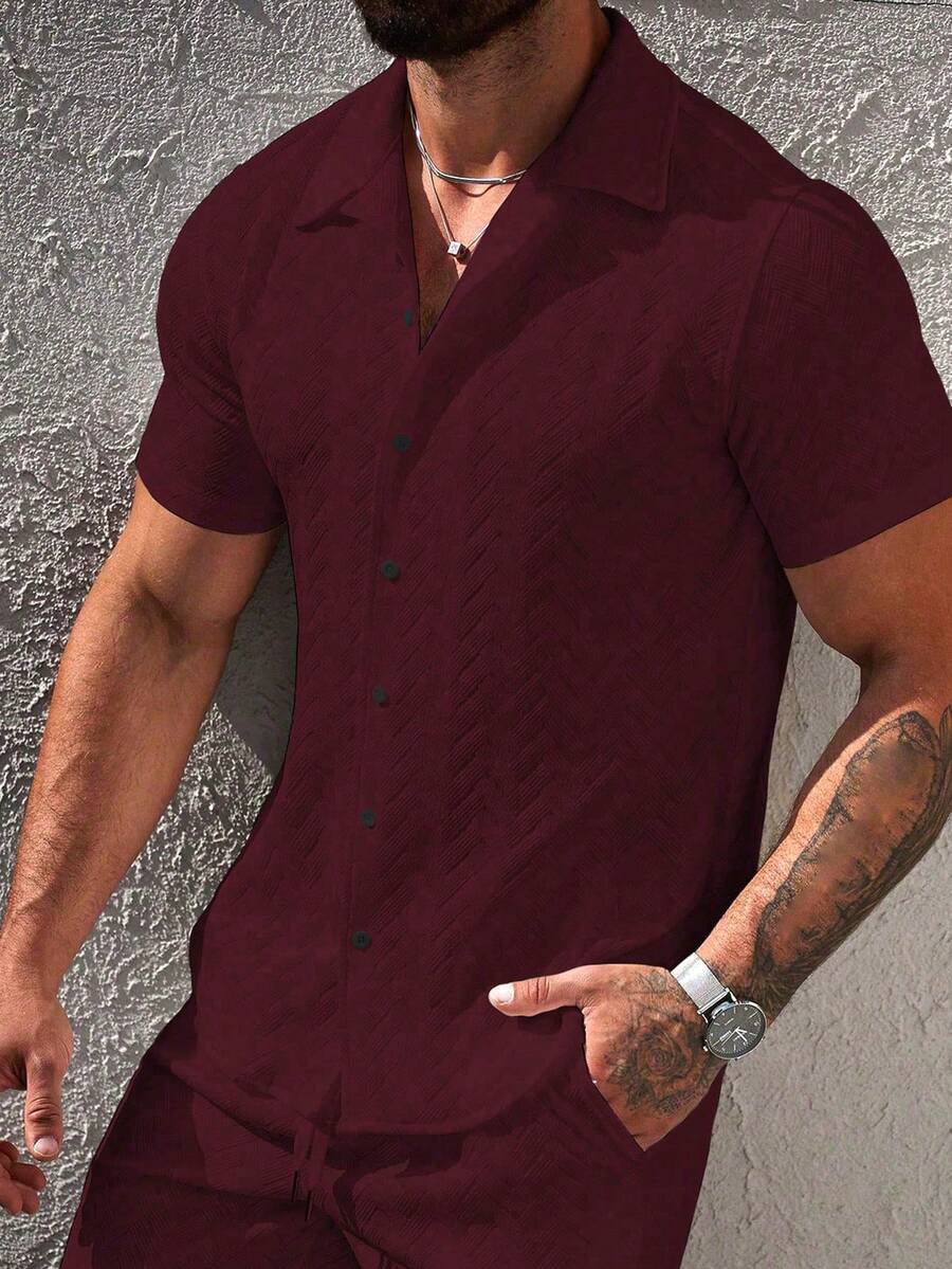 Mens Short Sleeve Shirt Solid Color Single-Breasted Casual – Vanto