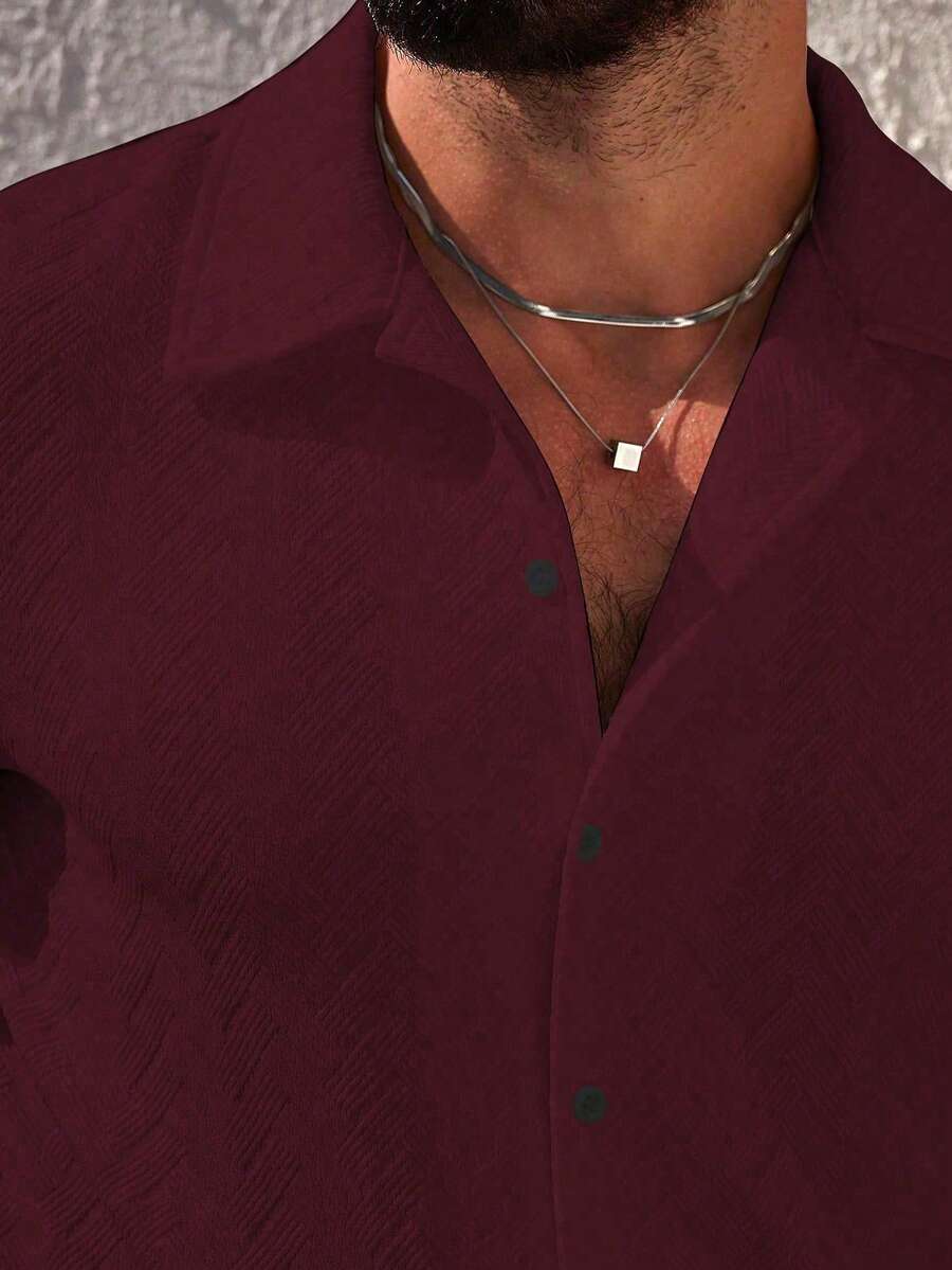 Mens Short Sleeve Shirt Solid Color Single-Breasted Casual – Vanto