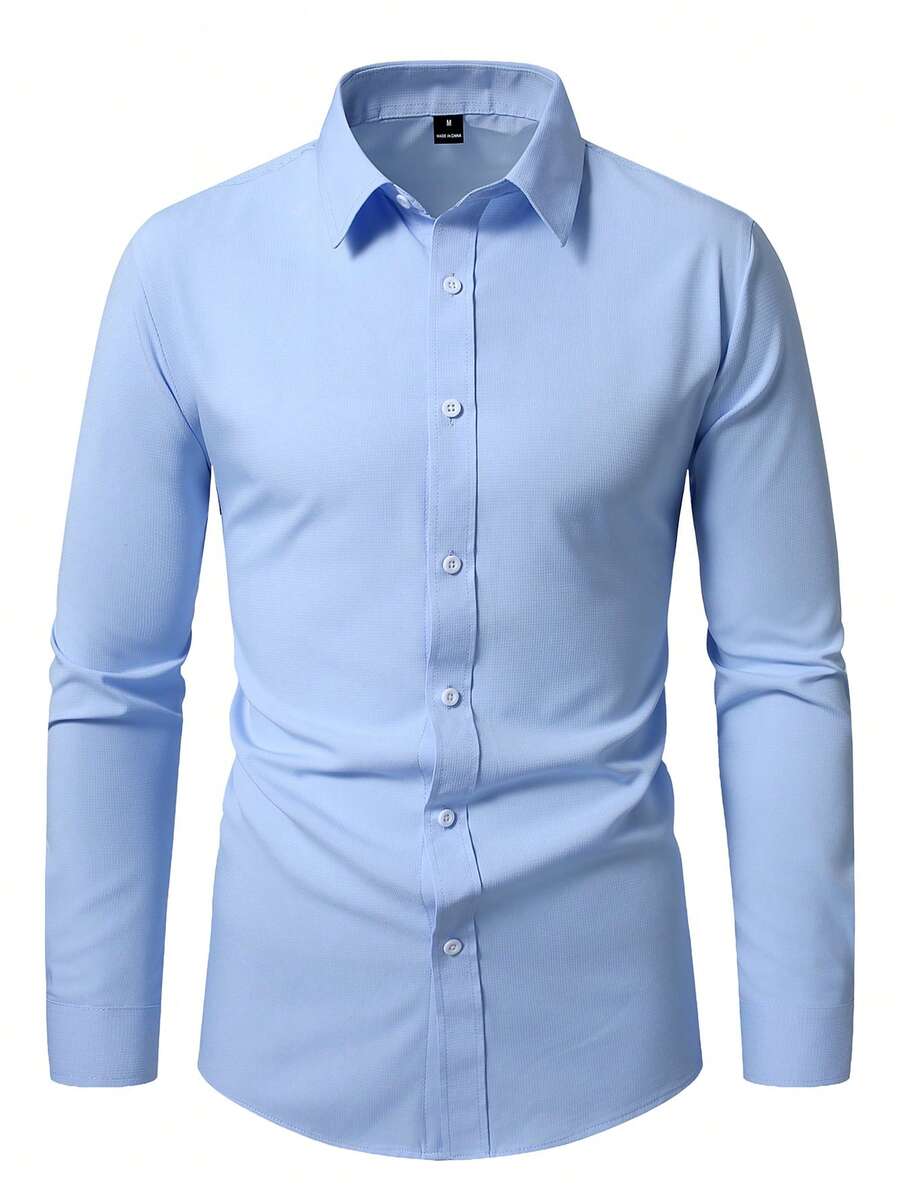 Shirt Shop Stand Collar Button-Up Long Sleeve Polyester Stretch – Marvo