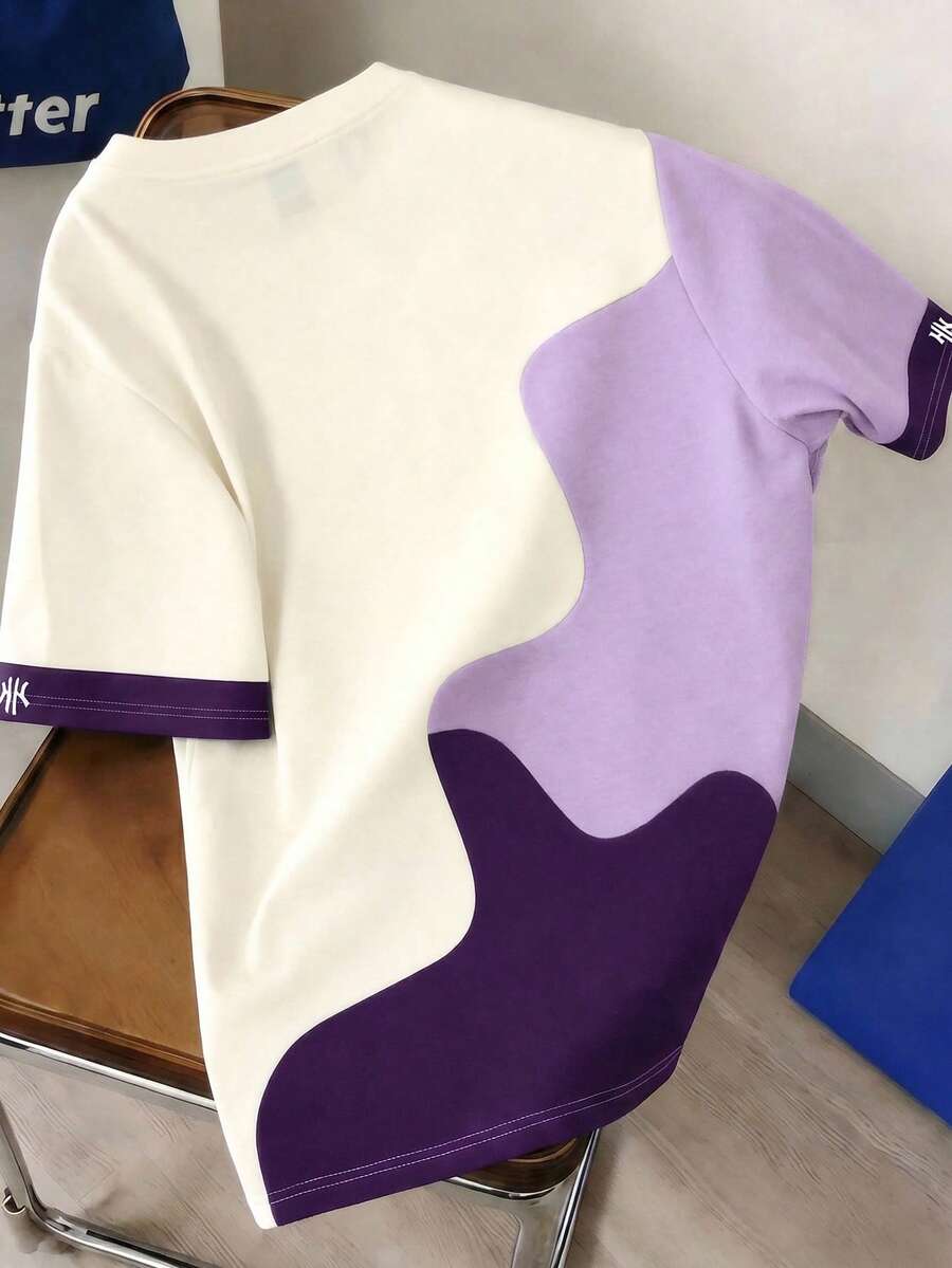 Mens T-Shirt Color Block Drop Shoulder Casual Summer Tee – Valden