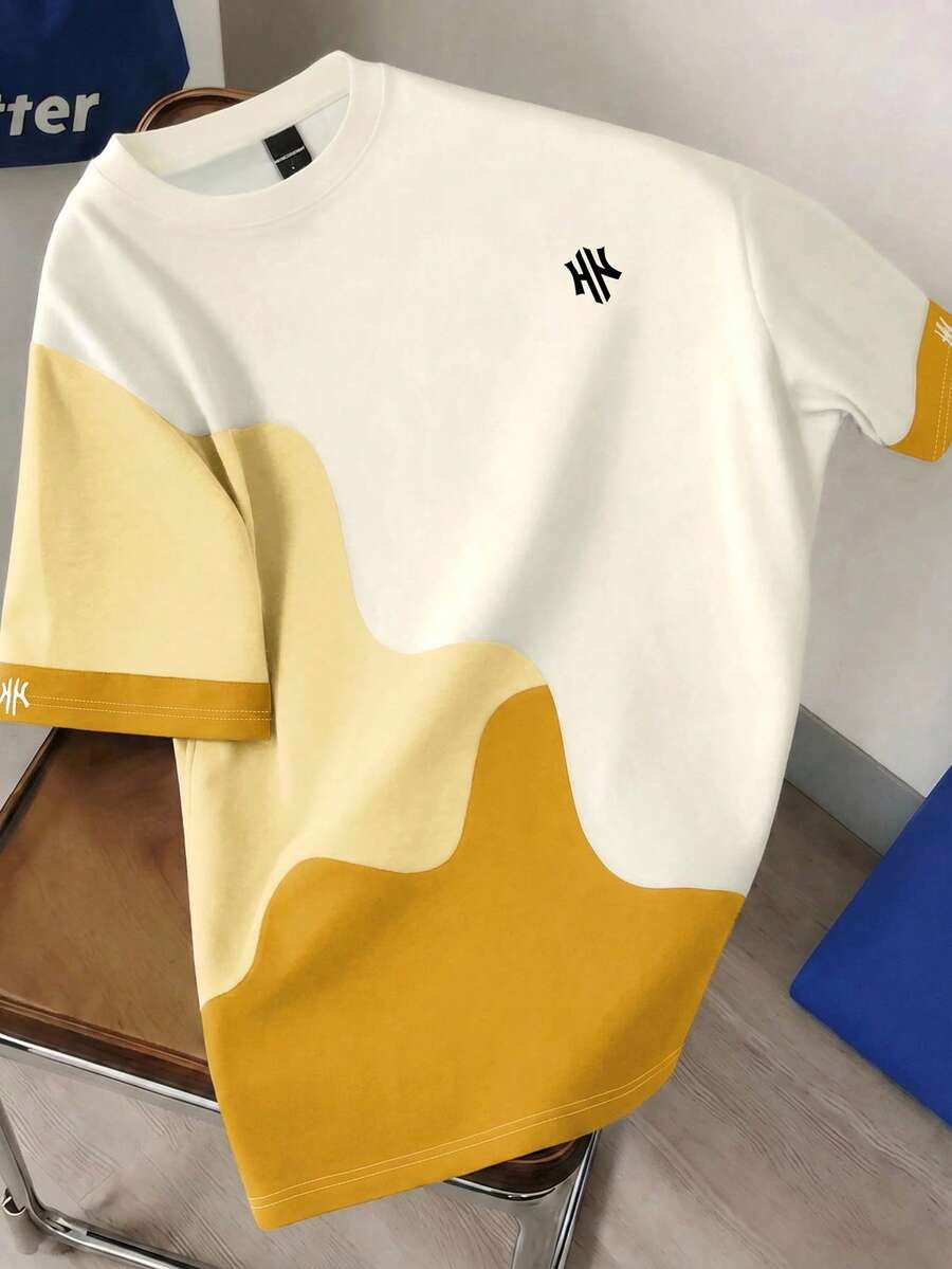 Mens T-Shirt Color Block Drop Shoulder Casual Summer Tee – Valden