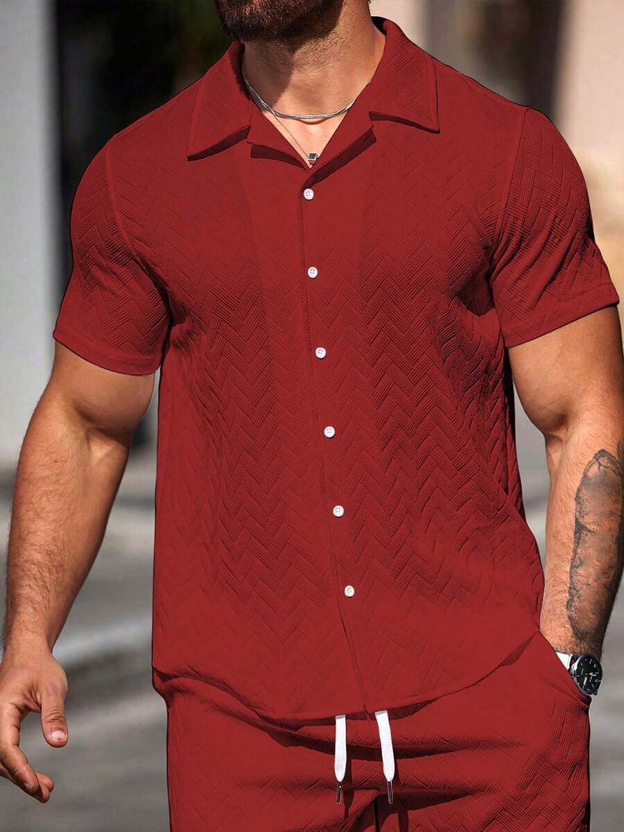 Mens Short Sleeve Shirt Solid Color Single-Breasted Casual – Vanto