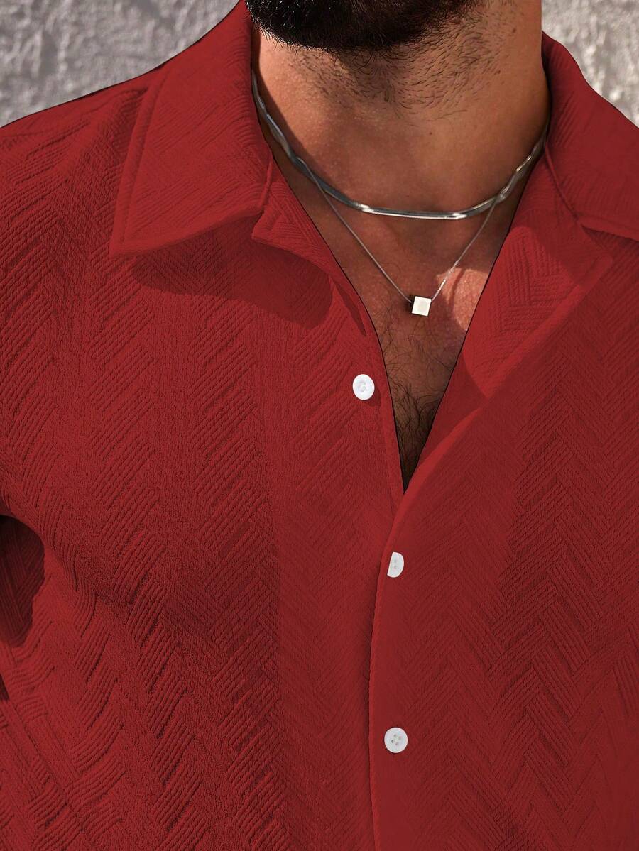 Mens Short Sleeve Shirt Solid Color Single-Breasted Casual – Vanto