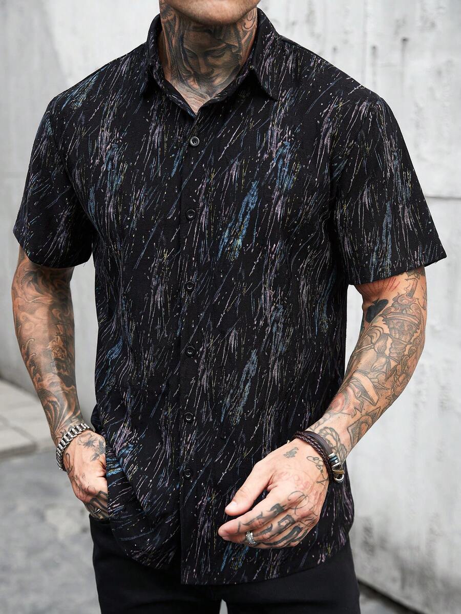 Mens Short Sleeve Shirt Solid Color Single-Breasted Casual – Vanto