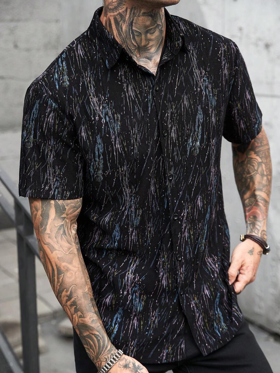 Mens Short Sleeve Shirt Solid Color Single-Breasted Casual – Vanto