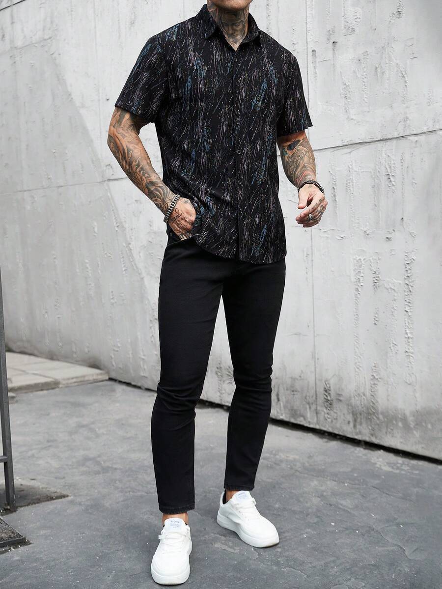 Mens Short Sleeve Shirt Solid Color Single-Breasted Casual – Vanto