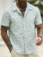 Mens Short Sleeve Shirt Solid Color Single-Breasted Casual – Vanto