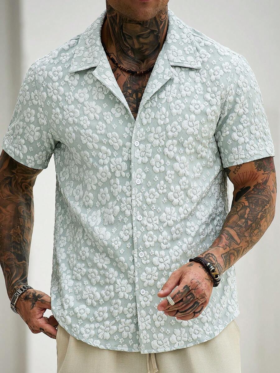 Mens Short Sleeve Shirt Solid Color Single-Breasted Casual – Vanto