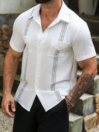 Mens Short Sleeve Shirt Solid Color Single-Breasted Casual – Vanto