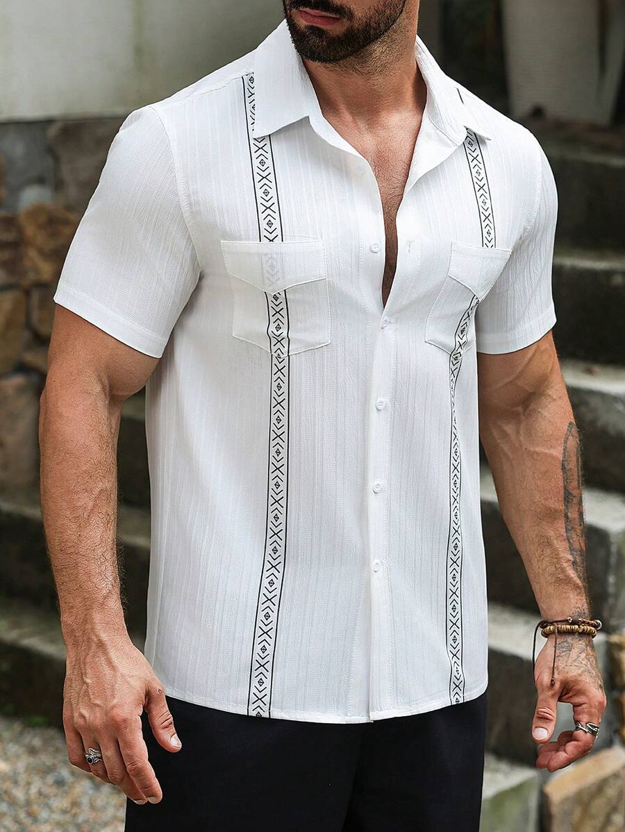 Mens Short Sleeve Shirt Solid Color Single-Breasted Casual – Vanto
