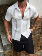 Mens Short Sleeve Shirt Solid Color Single-Breasted Casual – Vanto