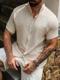 Mens Short Sleeve Button-Down Shirt Polyester Blend Regular Fit – Faldon
