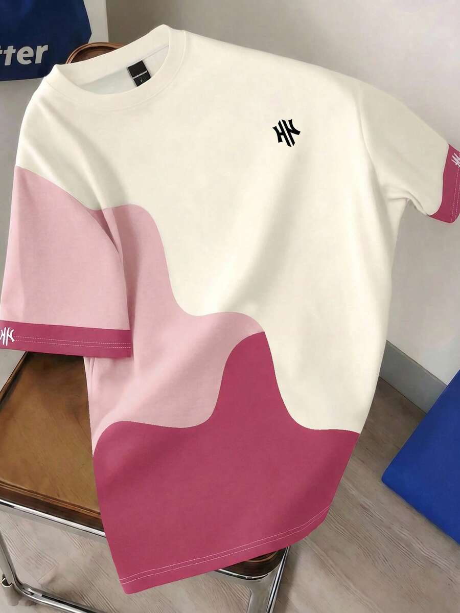 Mens T-Shirt Color Block Drop Shoulder Casual Summer Tee – Valden
